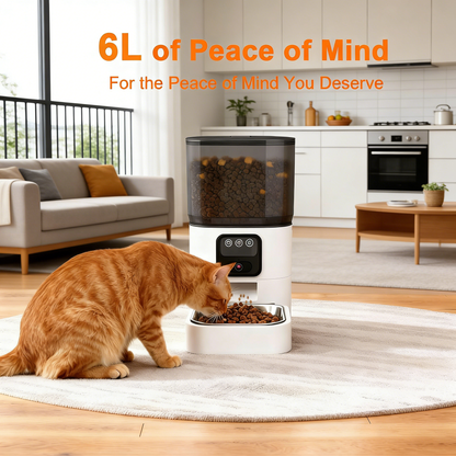 Camera Pet Feeder, 1080P Night Vision & 2-Way Audio, 6L & WiFi Control