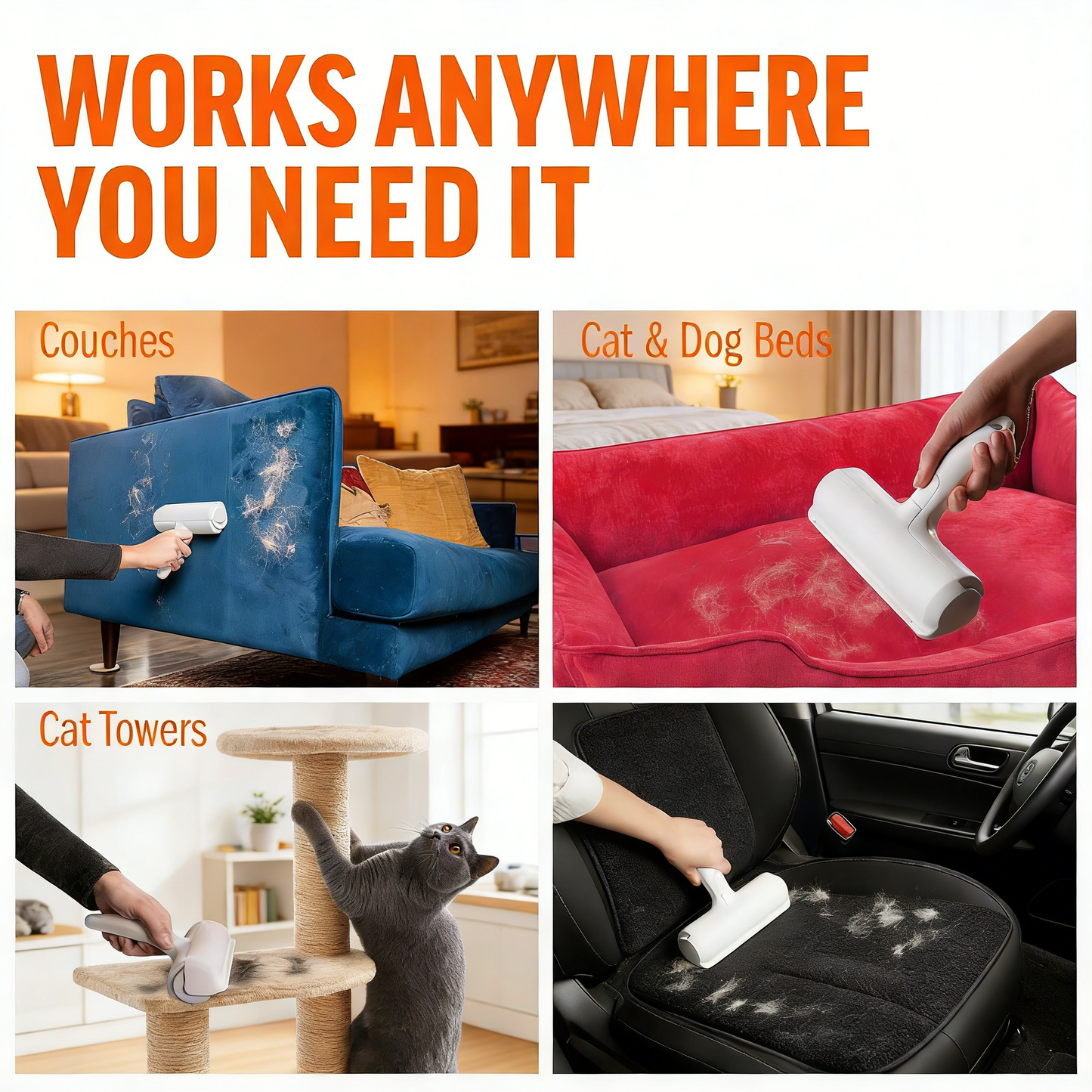 Reusable Pet Hair Remover, Effortlessly Lifts Cat & Dog Hair from Furniture, Carpet & Car, Portable & Eco-Friendly