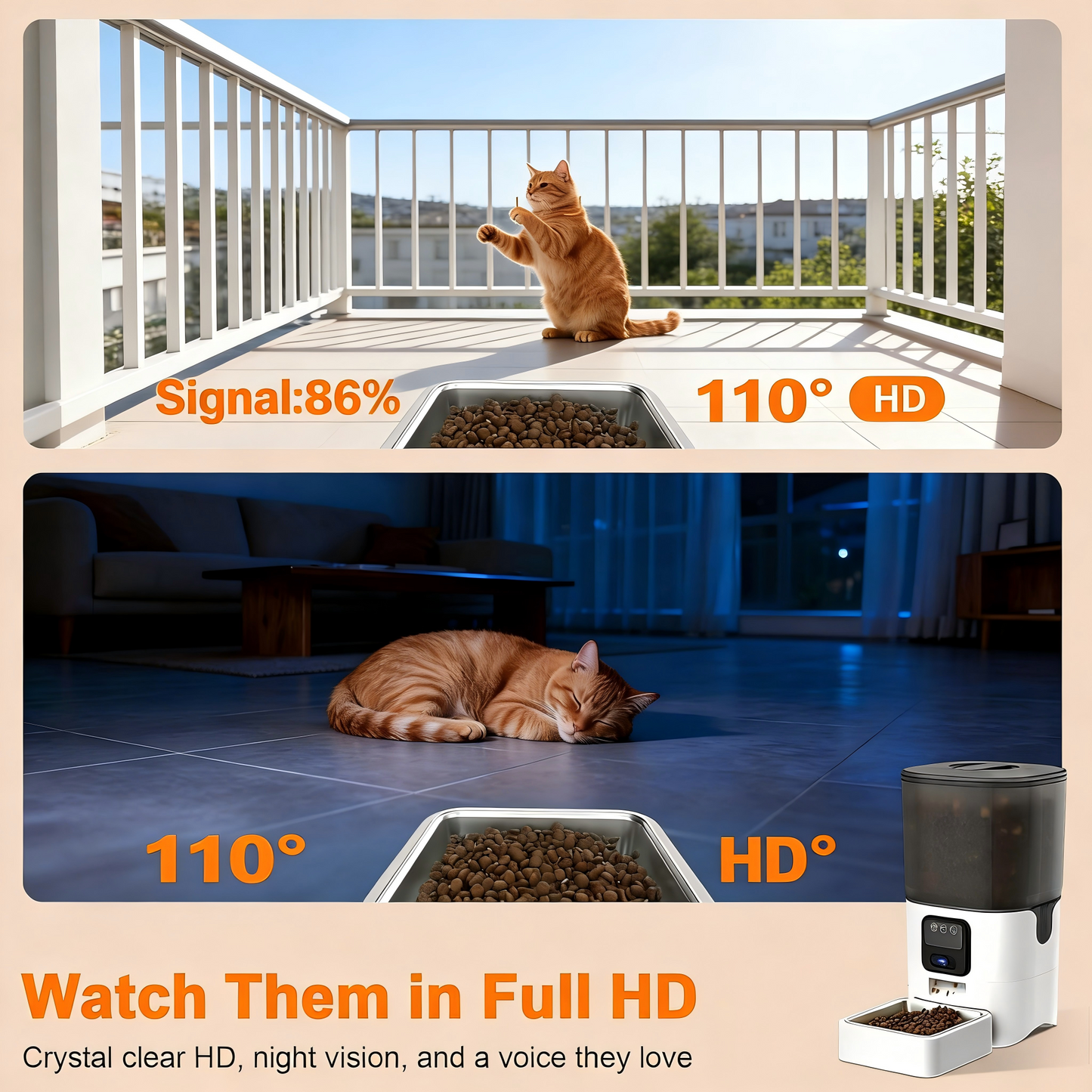 Camera Pet Feeder, 1080P Night Vision & 2-Way Audio, 6L & WiFi Control