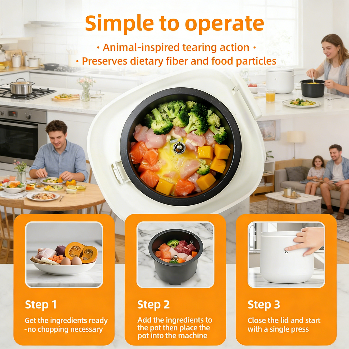 Pet Food Maker, All-in-One Chopping, Slow-Cooking & Mixing, Quiet & Easy Clean