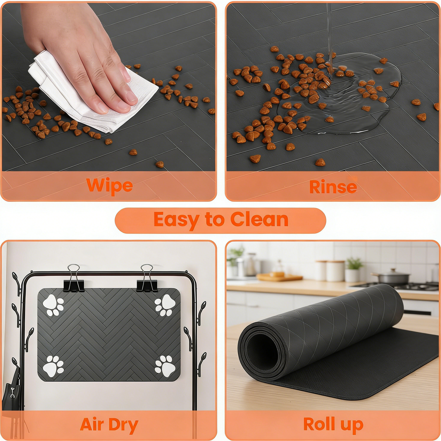 Pet Placemat for Dogs & Cats, Quick-Dry & Easy Clean, Waterproof Back Prevents Leaks