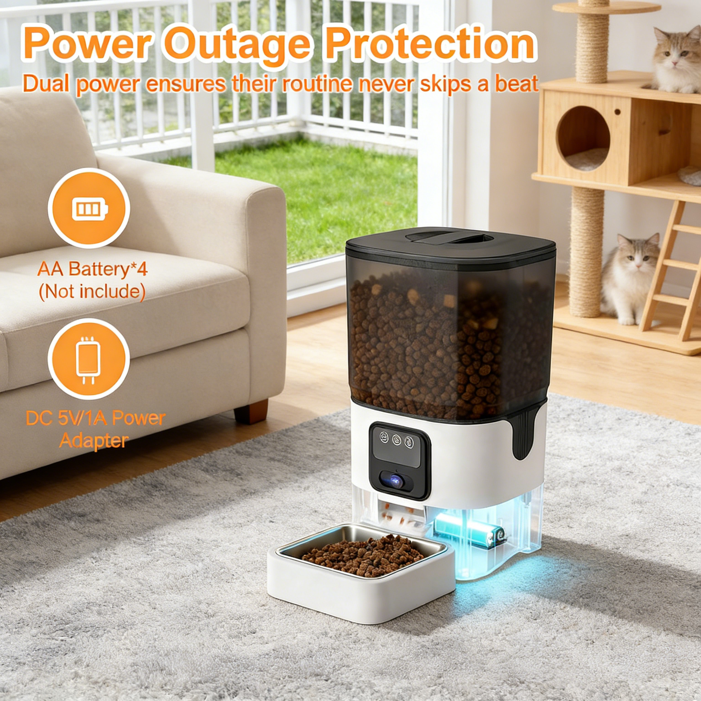 Camera Pet Feeder, 1080P Night Vision & 2-Way Audio, 6L & WiFi Control
