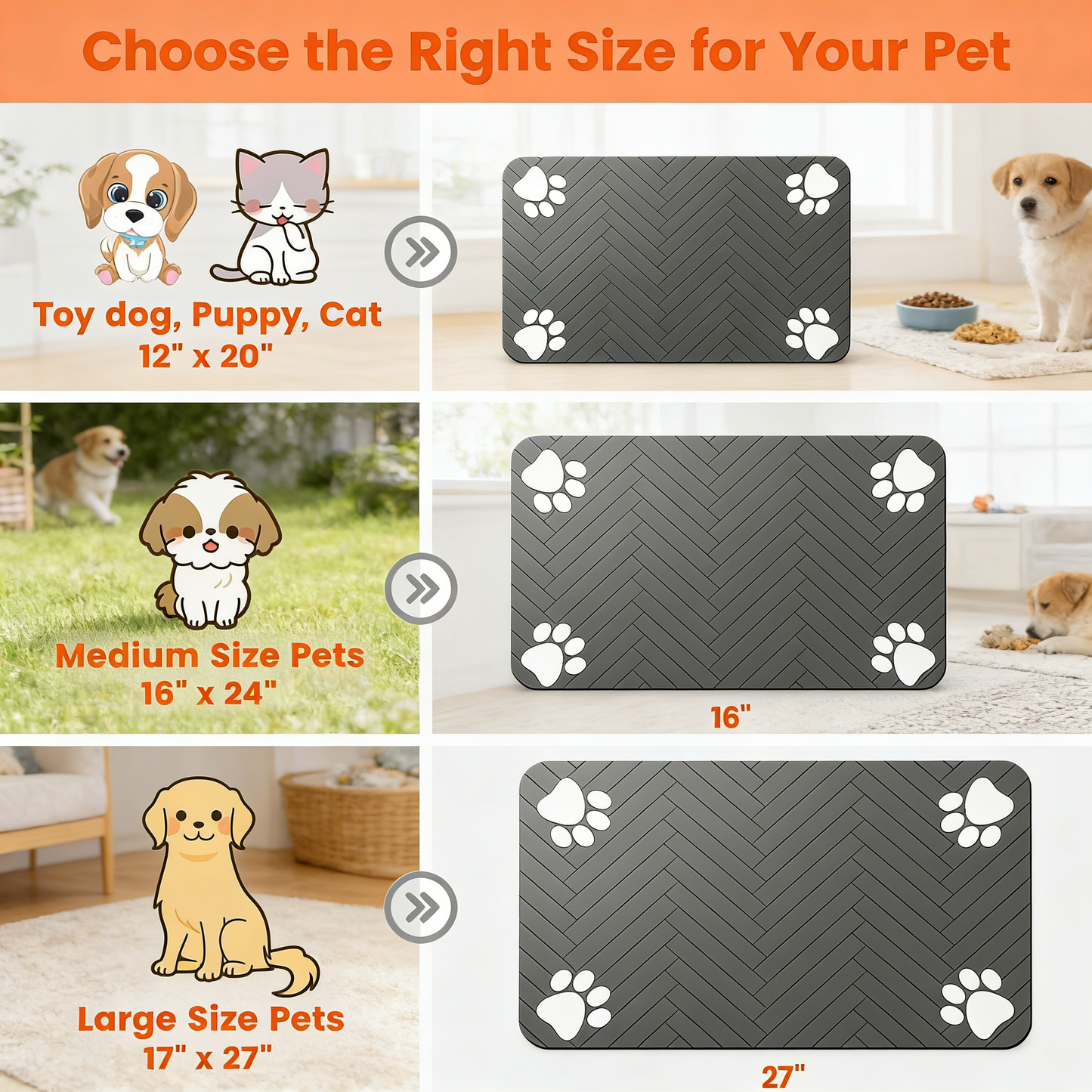 Pet Placemat for Dogs & Cats, Quick-Dry & Easy Clean, Waterproof Back Prevents Leaks